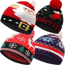 Bonnets d'hiver chauds tricotés pour enfants, bonnet à pompon épais, chapeau de crâne de dessin animé, Elk Santa, flocon de neige, chapeau tricoté, couvre-chef de plein air, de Ski, RRB16043