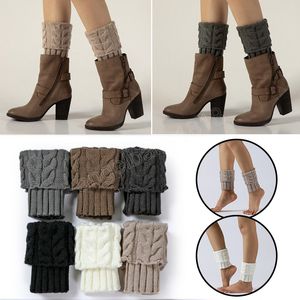 Calcetines largos cálidos de invierno, calcetines tejidos hasta la rodilla, calentadores de piernas para mujer, polainas de moda de ganchillo, puños para botas