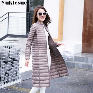 Winter Warm Long Ultra Licht 90% Wit Down Jas Dames Plus Size 3XL Jacket Lente Vintage Slanke Dunne Casual Zwart 210608