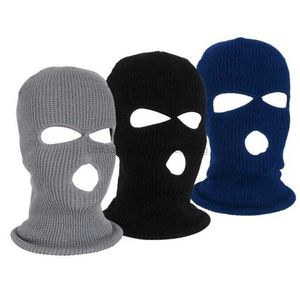 Masques chauds d'hiver Couverture intégrale Masque de ski de moto Chapeau 3 trous Cagoule Armée Tactique Coupe-vent Bonnets en tricot Chapeau Course à pied Bonnet de cyclisme Casquettes