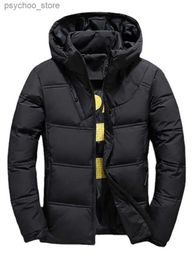 Winter Warm Men Jackets Coat Casual Warm Stand Kraag Puffer Dikke hoed Wit Duck Parka Male Zwart Winter Down Jacket met kap Q230823