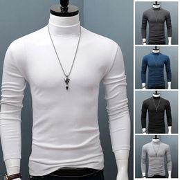 Invierno Cálido Hombres Mock Neck Camiseta Lisa Básica Blusa Jersey Manga Larga Top Outwear Masculino Slim Fit Stretch Fashion Sweater 240122