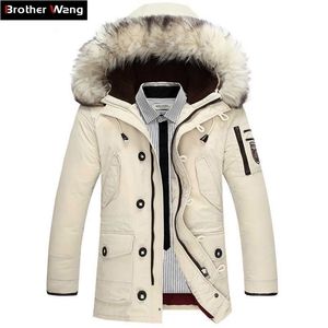 Hiver chaud hommes blanc canard doudoune mode décontracté grand col de fourrure épaissir vestes à capuche et manteaux mâle beige blanc 201119
