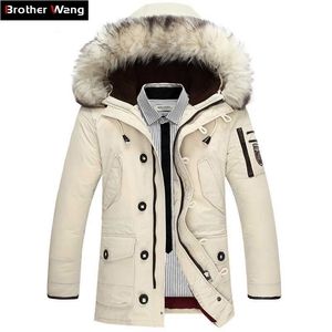 Hiver chaud hommes blanc canard doudoune mode décontracté grand col de fourrure épaissir vestes à capuche et manteaux mâle beige blanc 201116