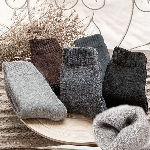 Hiver chaud hommes chaussettes épaissir laine chaussettes éponge thermique Tube chaussette Super épais couleur unie rayé chaussette contre les bottes en peluche froides