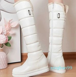 Winter warm roze witte snowboots damesschoenen lage hakken kniehoge laarzen vrouwelijk platform pluche lange boten