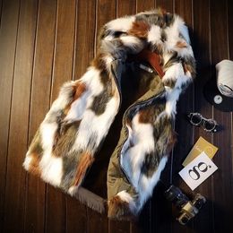Inverno caldo più pile pelliccia sintetica pelliccia di volpe giacca da uomo casual con cappuccio gilet spesso boutique moda maschile cappotti slim gilet 231226
