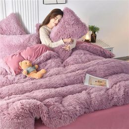 Housse de couette en peluche chaude d'hiver rose romantique princesse vison velours moelleux flanelle housse de couette ensemble de literie de luxe King Size 240322