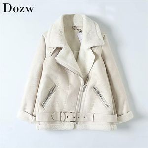 Hiver Chaud PU Faux Cuir Veste Femmes Épais Fermeture Éclair Poches Streetwear Manteau Dames À Manches Longues Col Rabattu Outwear 210515