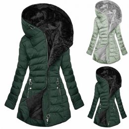 Winter Warme Gewatteerde Jassen Vrouwen Parka Fleece Gevoerde Capuchon Cott Gewatteerde Uitloper Vrouwelijke Zip-Up Overjas Chaquetas 43pX #