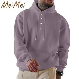 Inverno caldo monopetto tasca felpe tendenza autunno tinta unita top uomo americano casual allentato maglione con cappuccio esplosivo 240111