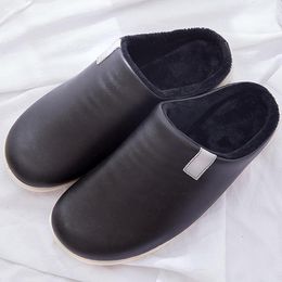 Hiver chaud pantoufles hommes imperméable en peluche velours cuir pantoufles confortable coton maison pantoufles pour hommes antidérapant doux chaussures d'intérieur LJ201031