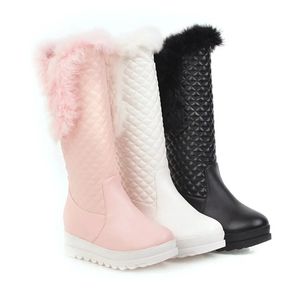 Winter warme sneeuwschoenen vrouwen roze witte zwarte wiggen knie hoge vrouwelijke kwaliteit platform bont pluche long laarzen moeder