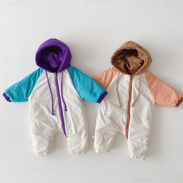 Ropa gruesa y cálida de invierno para bebé, traje de nieve para niño y niña, mameluco de doble cara para niño, chaqueta con capucha, mono, trajes 201029