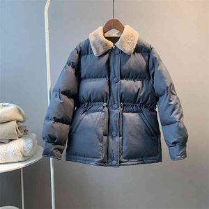 Hiver chaud épaissir Parka manteau femmes fausse fourrure Patchwork veste de mode taille élastique simple boutonnage décontracté vêtements d'extérieur pour femmes 210515