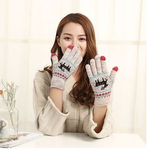 Winter Warm Touchscreen Vijf Vingers Handschoenen Leuke Herten Kerstcadeaus Gebreide Handschoen Voor Vrouwen 12 paren/partij