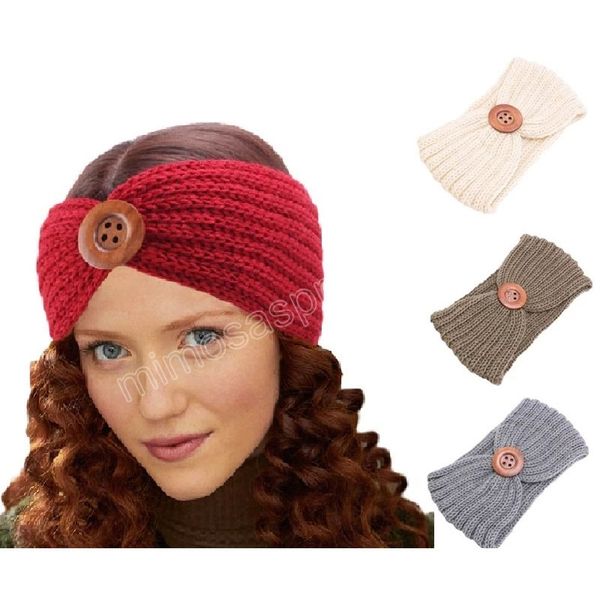Hiver plus chaud oreille tricoté bandeau Stretch chaud bandeau avec bouton tricot Turban Femme cheveux accessoires