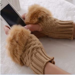 Gants chauds d'hiver sans doigts, gants tricotés avec garniture en fourrure, 12 paires, lot 250s