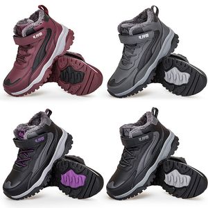 Chaussures d'hiver en coton imperméables, bottes de neige antidérapantes, noires, violettes, rouges foncées, pour sports de plein air, couleur 4