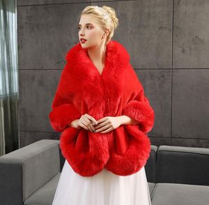 Capa de boda de invierno, abrigos de piel sintética para novia, chales cálidos, prendas de vestir exteriores, chaqueta de mujer de estilo coreano, fiesta de graduación PDK068