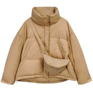 Chaqueta de plumón de pato blanco de invierno para mujer, chaquetas acolchadas cortas y cálidas holgadas para mujer, abrigo de burbujas con cuello levantado, prendas de vestir 210525