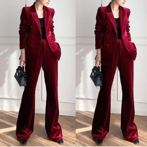 Tuxedos d'hiver rouge vin pour femme, 2 pièces, coupe cintrée, sur mesure, robe Blazer, tenue de bal, pantalon, costumes