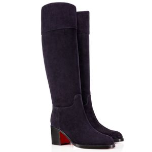 Winter vrouw Red Bottoms Boots Luxe Merk Tall Boot Karitube Zwart Sheeskin Calfskin Echt lederen over-knie Boot Wedding Party Jurk