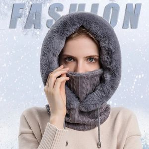 Chapeau de ski tricoté 3 en 1 pour femmes d'hiver avec écharpe, cache-cou, capuche doublée en polaire, masque facial, cagoule adulte pour les sports de plein air 240123