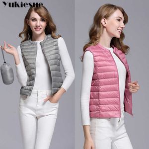 Invierno mujer 90% pato blanco abajo chaleco chalecos ultraligeros chaquetas sin mangas chaleco femenino abrigos 210608