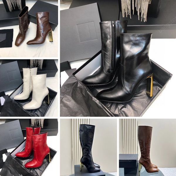 Botas de tobillo de invierno para mujer Botines Auteull de cuero esmaltado Botas de tobillo de lujo Punta cuadrada con punta en punta Cremallera lateral Tacón retrochapado en oro Botas de diseñador clásicas