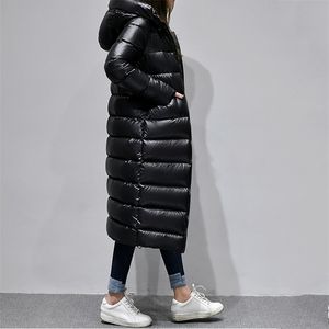 Hiver femmes noir à capuche longue vers le bas manteau décontracté femme épaisseur chaud lâche fermeture éclair Parka coupe-vent neige Outwear 210430