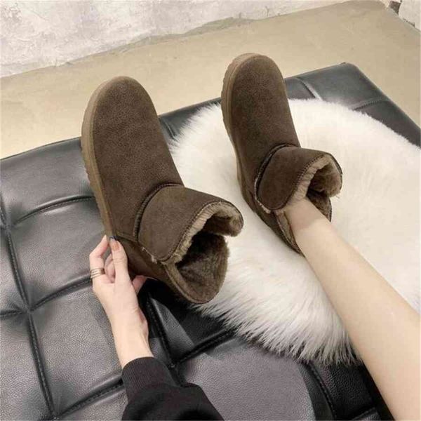 Botas de invierno para mujer, botas de piel de tobillo con plataforma plana de lujo de diseñador de marca para mujer, botas de nieve para mujer wenshet