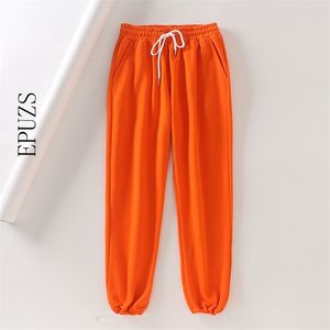 Pantalon cargo d'hiver pour femmes, taille haute, joggers, sweat-shirt coréen avec poches, mode orange décontracté 210521