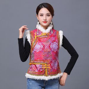 Winter vrouwen cheongsam vest dame elegante vesten retro mouwloze top Mongoolse qipao jas Nieuwjaar etnische kleding