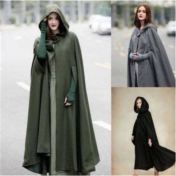 Femmes d'hiver Cloak de haute qualité Designer Femme Vintage épais à capuche longueur au sol médiévale longue cape avec capuches pardessus 201214