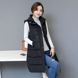 Hiver Femmes Coton Vers Le Bas Gilet Plus La Taille M-5XL Sans Manches Chaud À Capuche Lâche Casual Long Gilet Femme Survêtement Rembourré Veste 211101