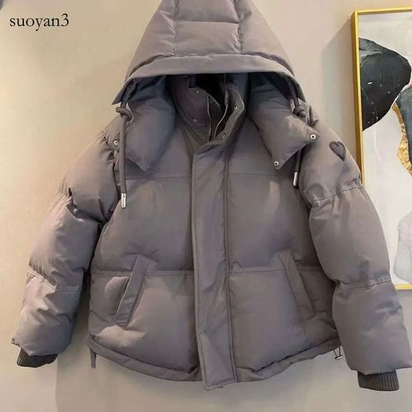 Chaqueta de invierno para mujer, chaqueta acolchada Looe para parejas, Parka de pan grueso con amor, abrigo de Color liso con capucha, plumón de pato blanco