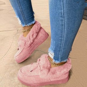 Winter Damesmode Bowknot Slip-on Snowboots Herfst Casual Warm Suède Pluche Flat Platform Schoenen