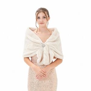 Invierno Mujeres Capas de piel Capa Boda Piel sintética Bolero Estola Cálido Mantón Envolturas Chaqueta nupcial Fiesta de noche formal Cálida cubierta superior 13Aa #