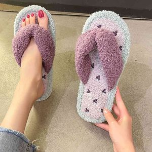 Winter Vrouwen Home Flip Flops Bont Slippers Leuke Fruit Patroon DIGN AVOCADO Vlakke hak FFY Slaapkamer PSHO