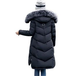 Abrigo con capucha de invierno para mujer, chaqueta larga gruesa y cálida con cuello de piel, prendas de vestir exteriores para mujer, parka para mujer, chaqueta femenina 201126