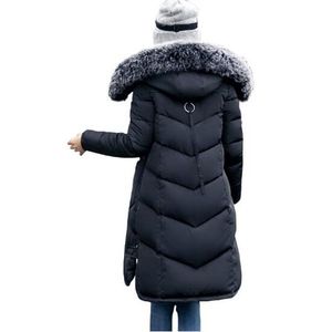 Invierno mujer abrigo con capucha cuello de piel espesar chaqueta larga cálida ropa exterior femenina parka damas chaqueta feminino 201027