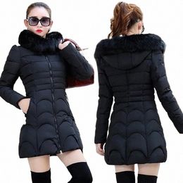 Hiver femmes veste Parka grand col de fourrure à capuche épais chaud femme manteau veste décontractée européenne Fi hauts noirs-30 degrés N9V6 #