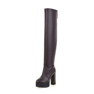 Winter Winter Women Ladies Zipper Brand Boots Fashion Platform Hoge hakken over de knieschoenen 703