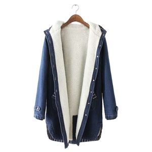 Hiver femmes fourrure d'agneau Parka manteau chaud à capuche fourrure Denim veste grande taille décontracté JeanCoat femme épais chaud Denim veste 210928