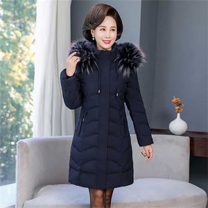 Hiver Femmes Longue Parka Solide Épais Veste Slim À Capuchon Col De Fourrure Bureau Dames Manteau Outwear Abrigo Mujer Invierno 211216