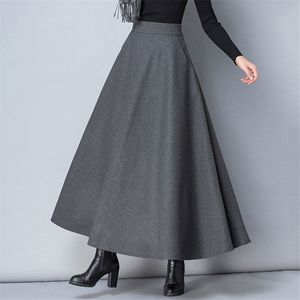 Hiver femmes longue jupe en laine mode taille haute jupes en laine de base femme décontracté épais chaud élastique ALine Maxi O839 230301