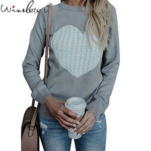 Winter Femmes o cou love Print Pull Pull Casual Cozy Jumper Mode Loose Basic Top Elasticité Pullovers Femme T06103B 210421