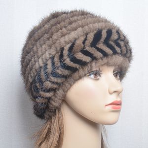 Accessoires de mode hiver femmes réel vison fourrure chapeaux chaud tricoté casquette mode dames véritable bonnet