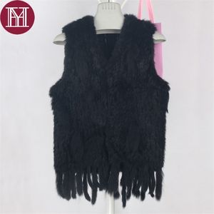 Gilet invernale da donna in vera pelliccia di coniglio con nappa da donna in maglia 100% vera pelliccia di coniglio giacca senza maniche moda 211110